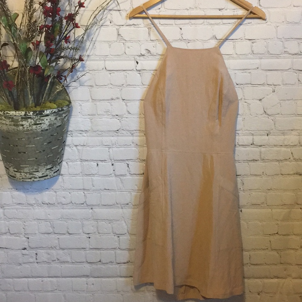 ANGL NWT Tan or Nude Linen style Fit Flare Dress L